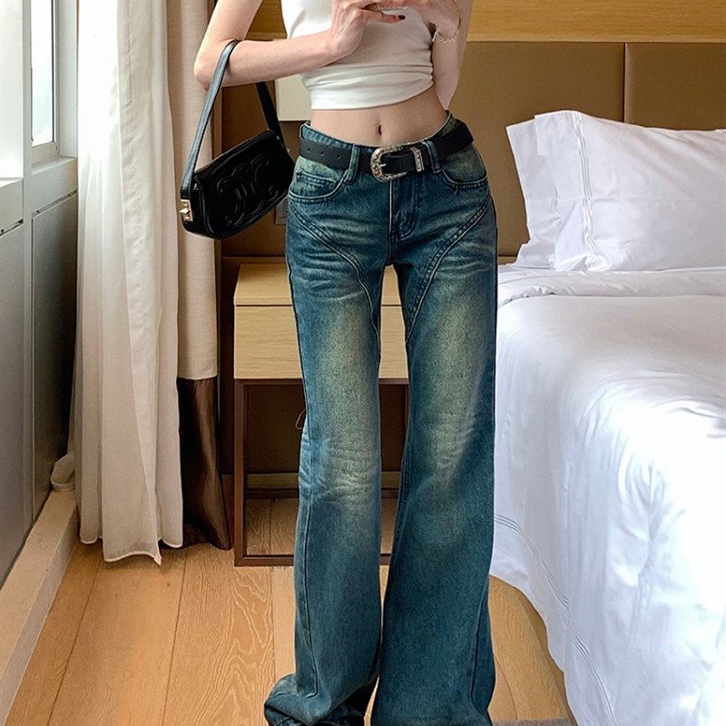 速发大码式头vieb不规则牛仔裤202年新款美街复古高腰微拖地裤,女装/女士精品,大码裤装,淘宝优惠券,粉丝福利购,淘宝优惠卷