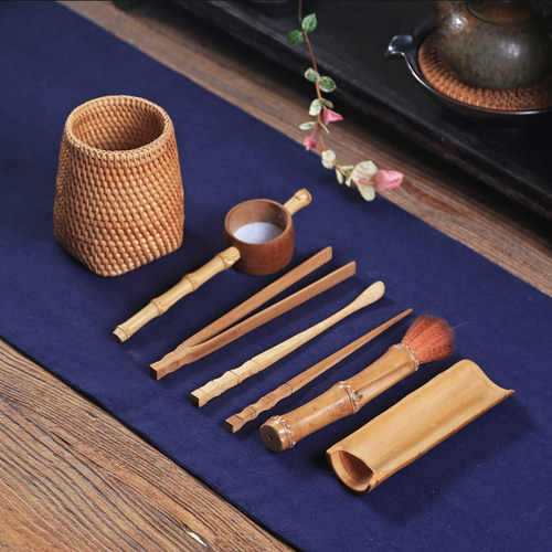 速发普南藤编茶道六君子 功夫茶具茶配件茶夹茶勺 藤零滤竹木越洱