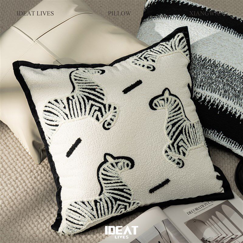 速发轻奢客厅沙发抱枕高级感黑白靠垫卧室床头拆窗靠枕可飘洗抱枕