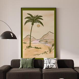 椰子树简约复古风怀旧绿色植物风景客厅装饰画玄关走廊尽头挂壁画