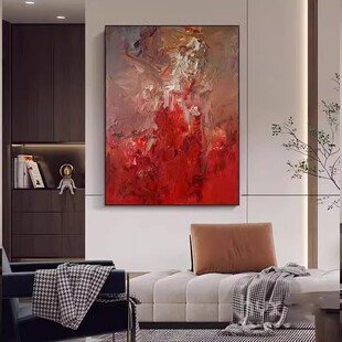 《宏运》侘寂风中国红抽象艺术客厅装饰画轻奢走廊酒店玄关挂画