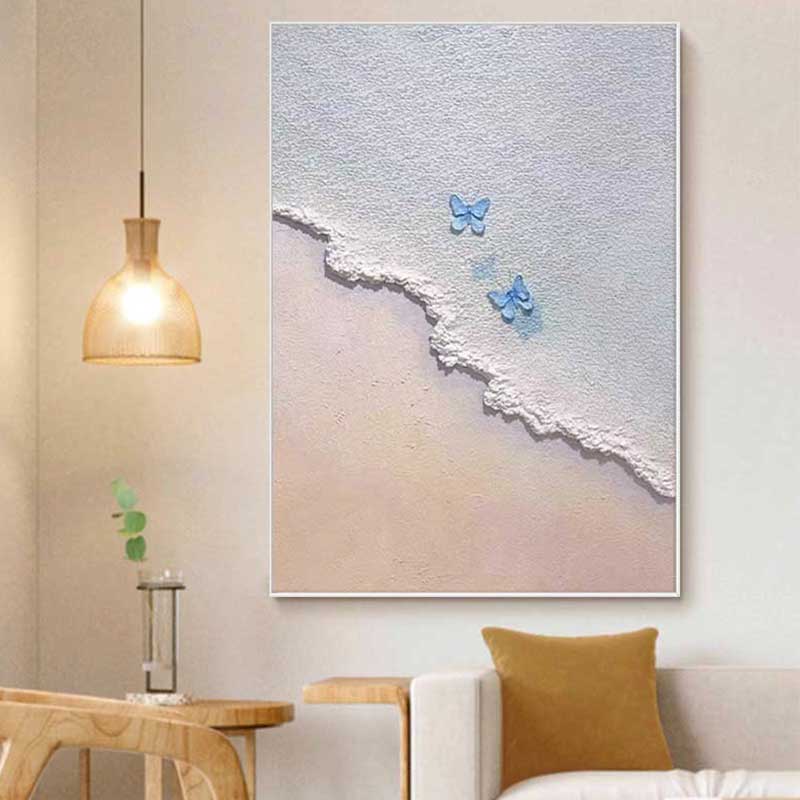 大芬油画村海浪蝴蝶客厅肌理感装饰画玄关手绘风油画动物风景挂画图片