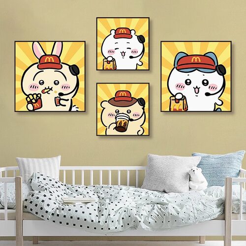 chiikawa挂画乌萨奇卡通吉伊卡哇儿童房卧室可爱装饰画背景墙壁画