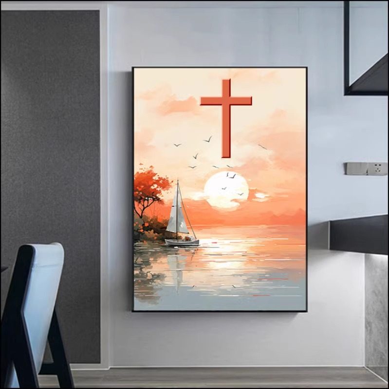 十字架墙上装饰创意挂画山水意境旭日东升走廊过道入户玄关装饰画,家居饰品,现代装饰画,淘宝优惠券,粉丝福利购,淘宝优惠卷