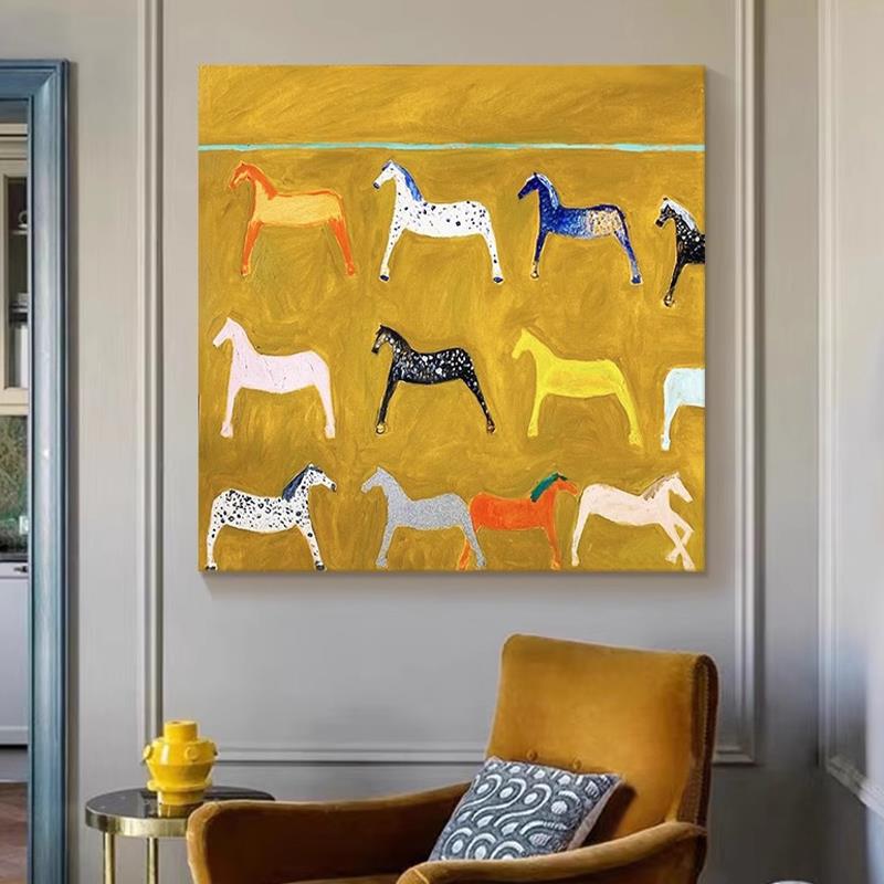 现代简约抽象动物马客厅沙发背景墙装饰画小众艺术儿童房床头挂画图片