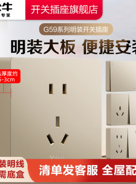 公牛开关插座明装插座开关空调16A插座五孔10A面板明装多孔插座