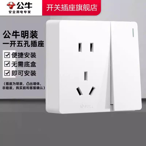 【官方旗舰店】明装一开五孔插座