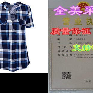 新品Ca Kra n短袖束腰上衣,女式拉炼,V 领工作衬衫