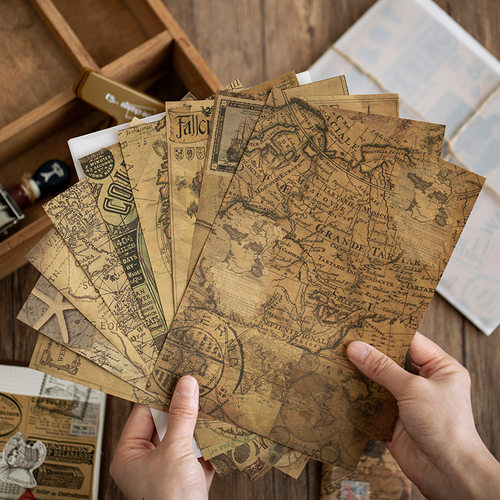 极速10 Pcs Junk Journal Large Size Retro MaNp Material Paper