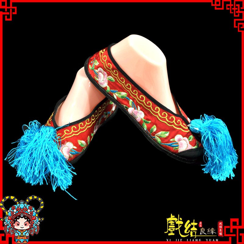 极速古装女戏曲鞋花旦平底绣w花鞋戏剧越剧彩鞋戏鞋古代小姐结婚