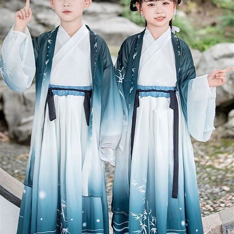新品儿童古装汉服男童女童国学服宋朝公子小姐Q广袖学生古诗朗诵