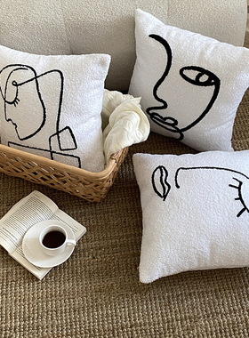 极速白色轻奢抱枕泰迪绒抽象人物简约图案抱枕套S客厅卧室靠汽车