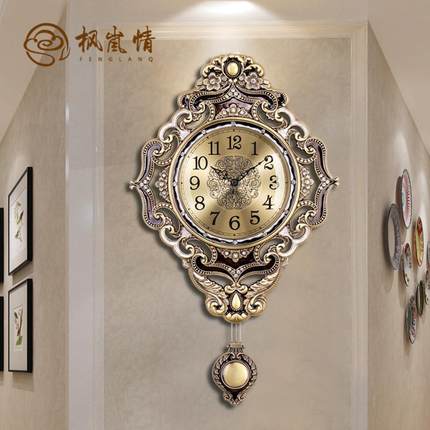 黄铜轻奢钟表挂钟客厅家用时尚创意挂墙欧式现代简约大气挂表表钟