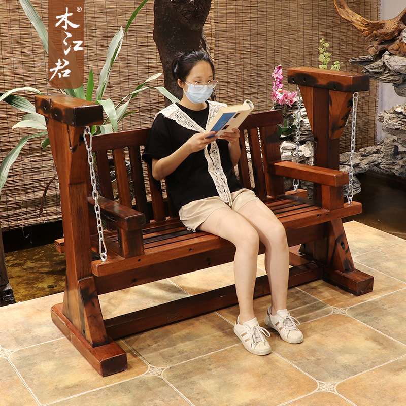 老船木秋千椅户外庭院实木摇椅吊椅家用室内阳台双人休闲坐椅花园