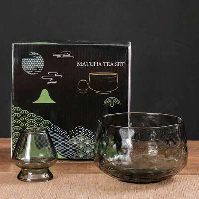 玻璃抹茶茶具新品抹茶碗茶筅立小套装彩盒高硼硅透明黑色玻璃