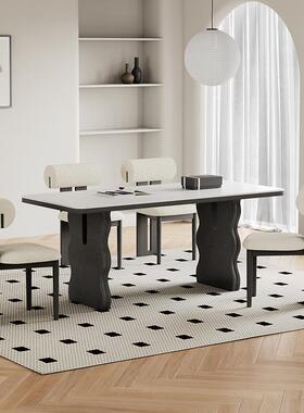 9W中古风实木餐桌轻奢长方形饭桌法式复古小户型白色岩板餐桌