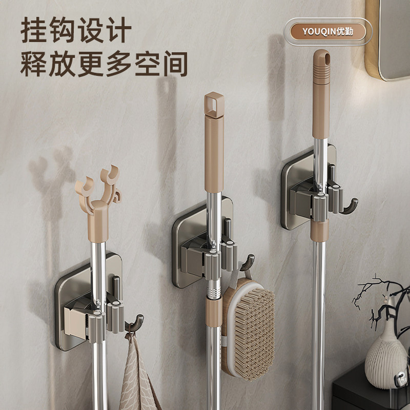 枪灰不锈钢免打孔拖把壁挂夹