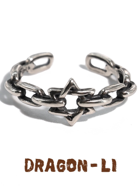 DRAGON LI狸花猫藏式新中式925银六芒星锁链戒指情侣饰品礼物
