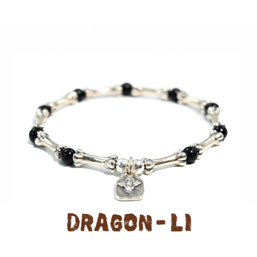 DRAGON LI狸花猫925银骨头黑曜石吊坠珠串珠手串情侣饰品闺蜜礼物