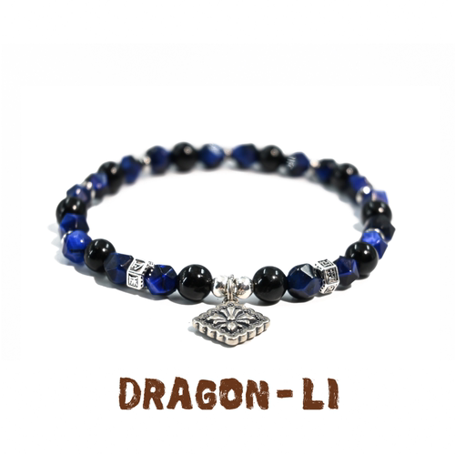 DRAGON LI狸花猫黑曜石蓝虎眼石925银方吊坠串珠情侣饰品闺蜜礼物
