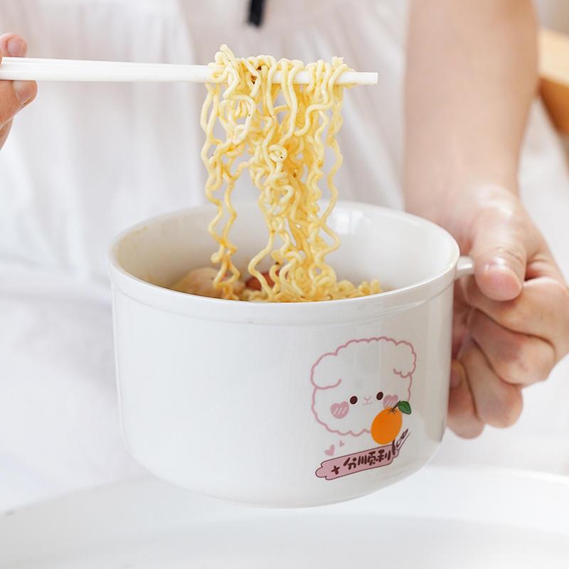 极速陶瓷泡面碗饭碗碗带盖子v带手柄保鲜碗泡面碗便当盒汤碗可微