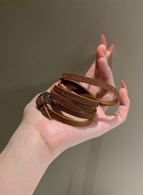 极速欧美个性2024年新款小众手链女款女生叠O戴编绳皮绳盘缠手绳