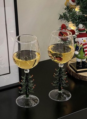 极速韩式ines圣诞树红酒杯水晶高脚杯香槟杯彩色玻璃杯圣诞节装饰
