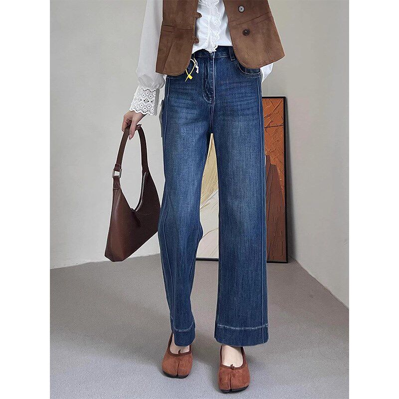 新品小个子窄版直筒m牛仔裤女春季新款大码胖mm高腰宽松显瘦法棍