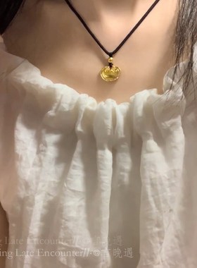 极速福气满满g~小胖福莲花吊坠黑绳项链女简约气质毛衣链时尚百搭