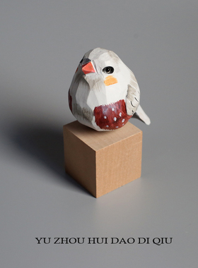 极速木雕珍珠鸟红嘴山雀木质实木雕刻小鸟K摆件手工艺品装饰生日