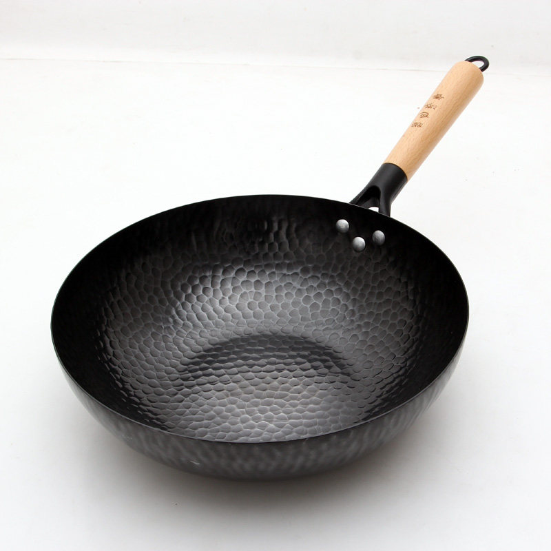 极速秘匠锻打传统铁锅平底锅无涂层无油烟家用炒菜锅老K式电磁炉