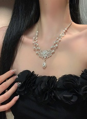 极速法式水滴珍珠项链女2024新款复古公主L宫廷风锁骨链晚礼服镶