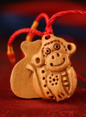 极速十二生肖吊坠桃木12属相羊猴项E链男女木质随身饰品守护平安