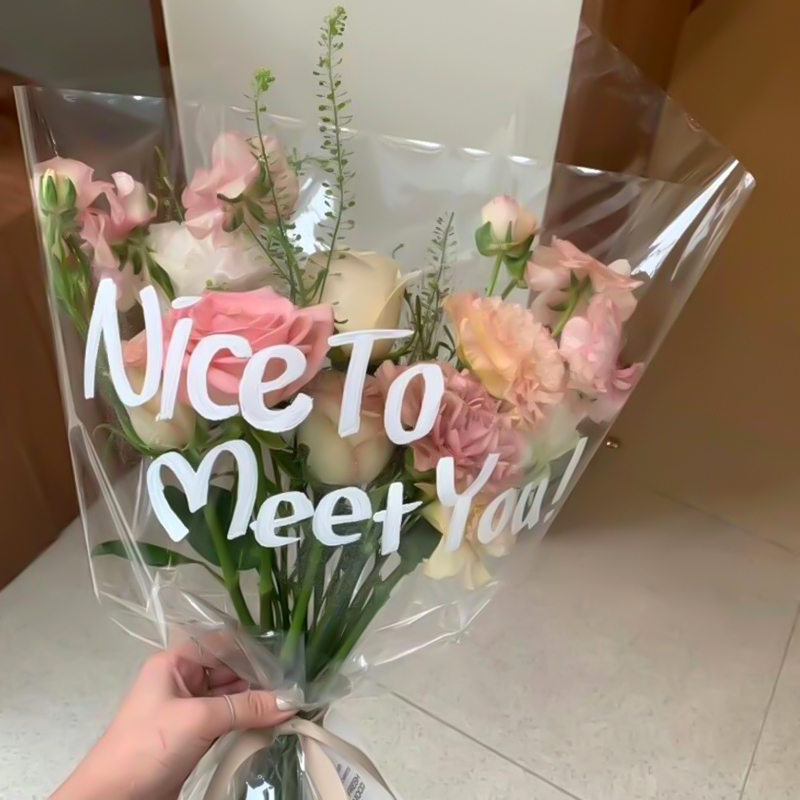 极速opp网红英文玻璃纸透明英文C多支袋玫瑰花透明包装纸花束包装