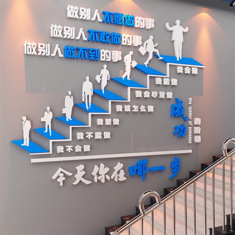 极速成功的e阶梯励志标语3d立体墙贴公司文化墙布置办公室背景楼