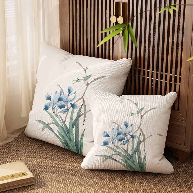 新中式兰花抱枕客厅沙发靠垫样w板间禅意床头靠枕枕套55x55可拆洗