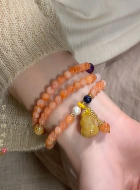 极速天然石金丝玉串m珠手链女夏天ins小众设计多层叠戴手链新中式