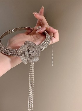 极速超闪钻流苏法l式玫瑰花朵满钻项圈配饰女新娘婚礼服配饰锁骨