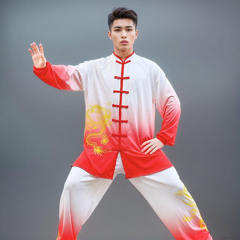 极速渐变色太g极服女新款高弹印龙牛奶丝武术表演服太极拳练功服