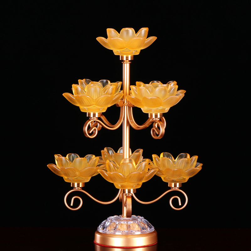 七彩莲花灯座琉璃烛台供佛蜡烛灯座家用酥K油灯台八吉祥烛台供奉