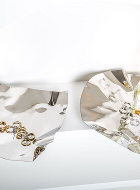 新品不锈钢不规则j托盘 ins拍照道具水波纹几何家居香薰置物摆件