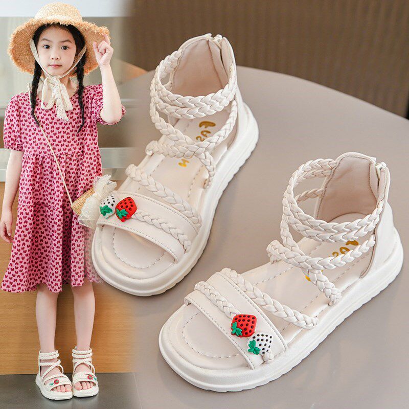 新品儿童罗马鞋女童凉鞋夏季2026新款韩L版露趾平底公主鞋小女孩