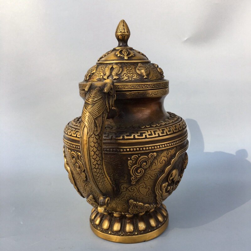 新品黄铜八f宝酒壶古董古玩收藏仿古铜制工艺礼品摆饰铜器摆件