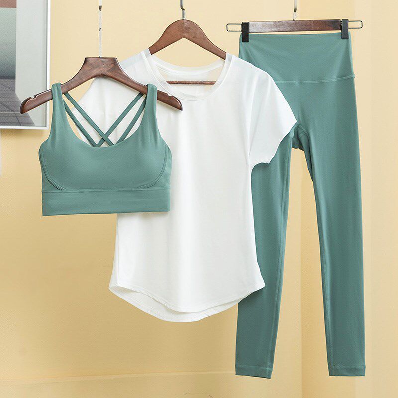新品夏季高端裸感瑜伽服套装女专业E速干网纱透气跑步运动健身服