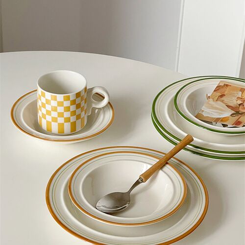 极速好货 ins风用线圈平盘盘子陶瓷餐盘M深口圆形盘早餐沙拉小碗