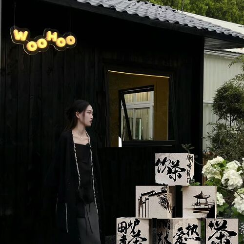 新品古中国风网红拍照区茶室馆楼布置F氛围背场景墙面装饰挂画摆