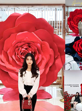 新品大型玫瑰花束摆件商s场橱窗情人节日装饰打卡开业户外布置婚