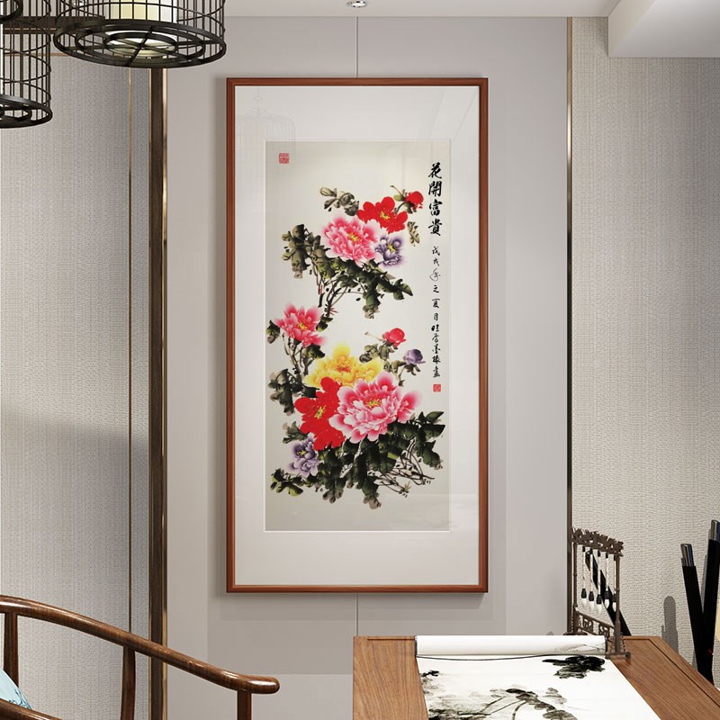 极速客厅装饰画花开富贵牡丹现代轻奢沙发背景墙T挂画玄关新中式图片