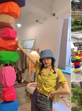 极速多巴胺石头j摆件彩色泡沫店铺网红打卡点装饰派对活动景区拍