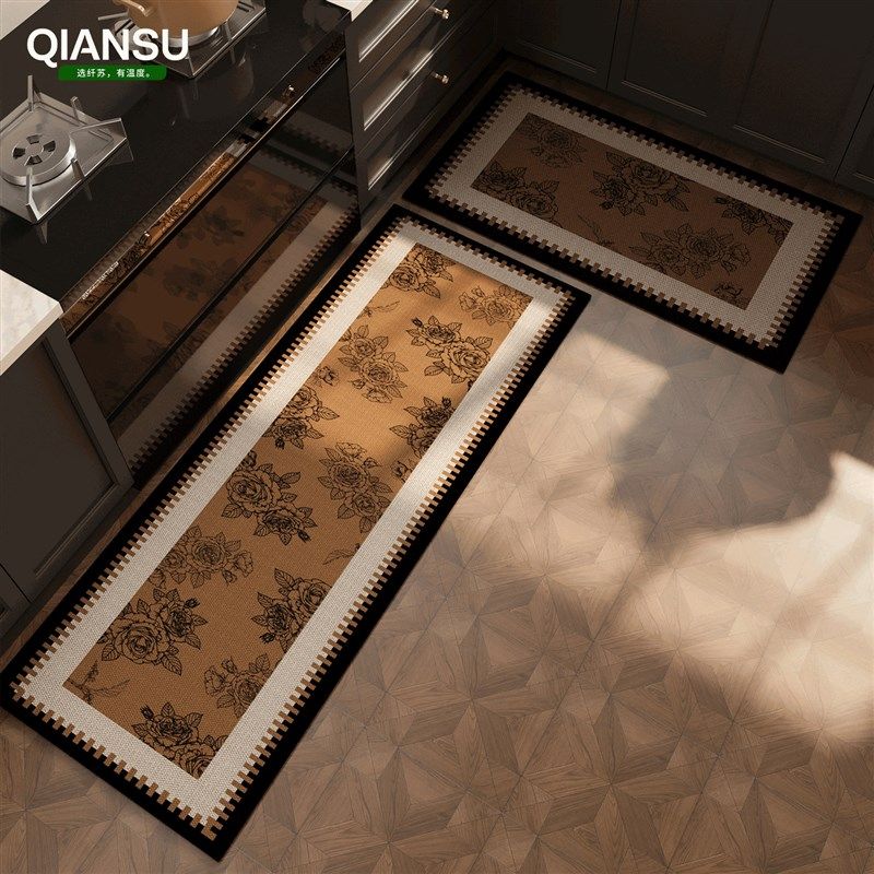 新品厨房地垫防滑防油复古免洗可擦地毯吸水脚P垫专用垫子新款耐,居家布艺,厨房地垫,淘宝优惠券,粉丝福利购,淘宝优惠卷